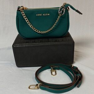 Anne Klein Teal Mini Crossbody with Gold Chain
